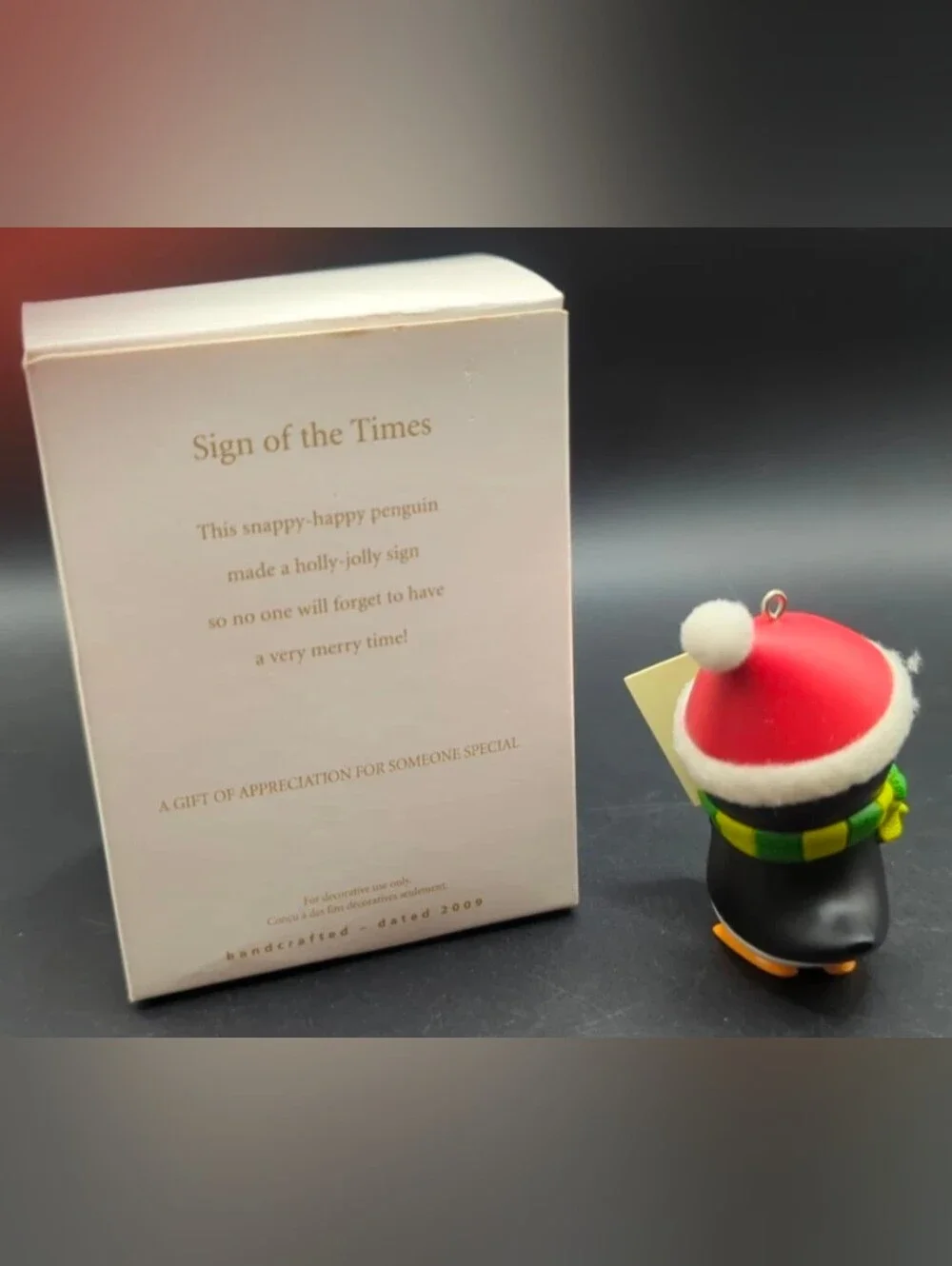 Hallmark Penguin Ornament with Red Hat and Green-Yellow Scarf